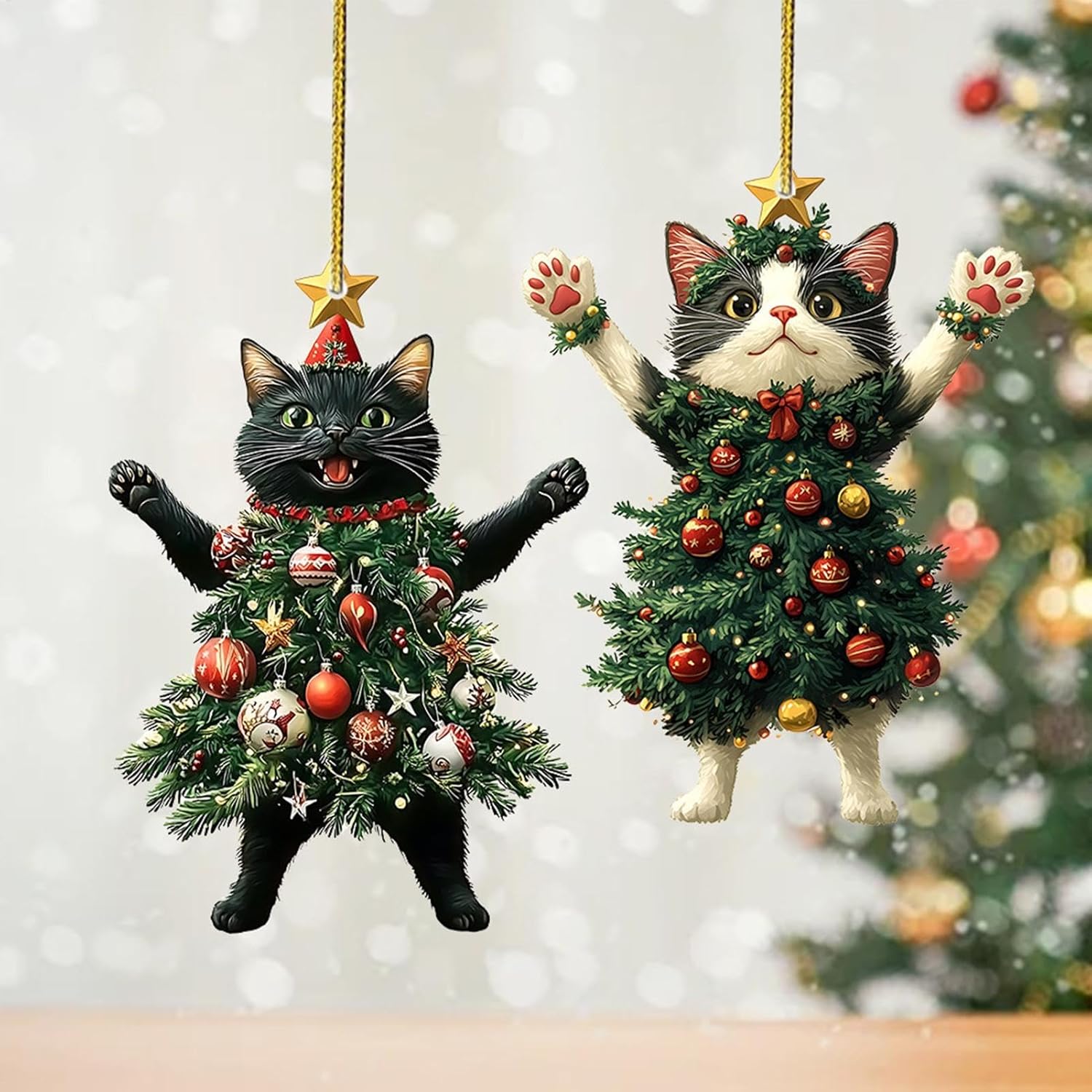 Charming Cat Christmas Ornament (2 pieces)