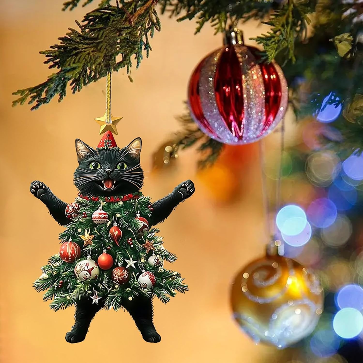 Charming Cat Christmas Ornament (2 pieces)