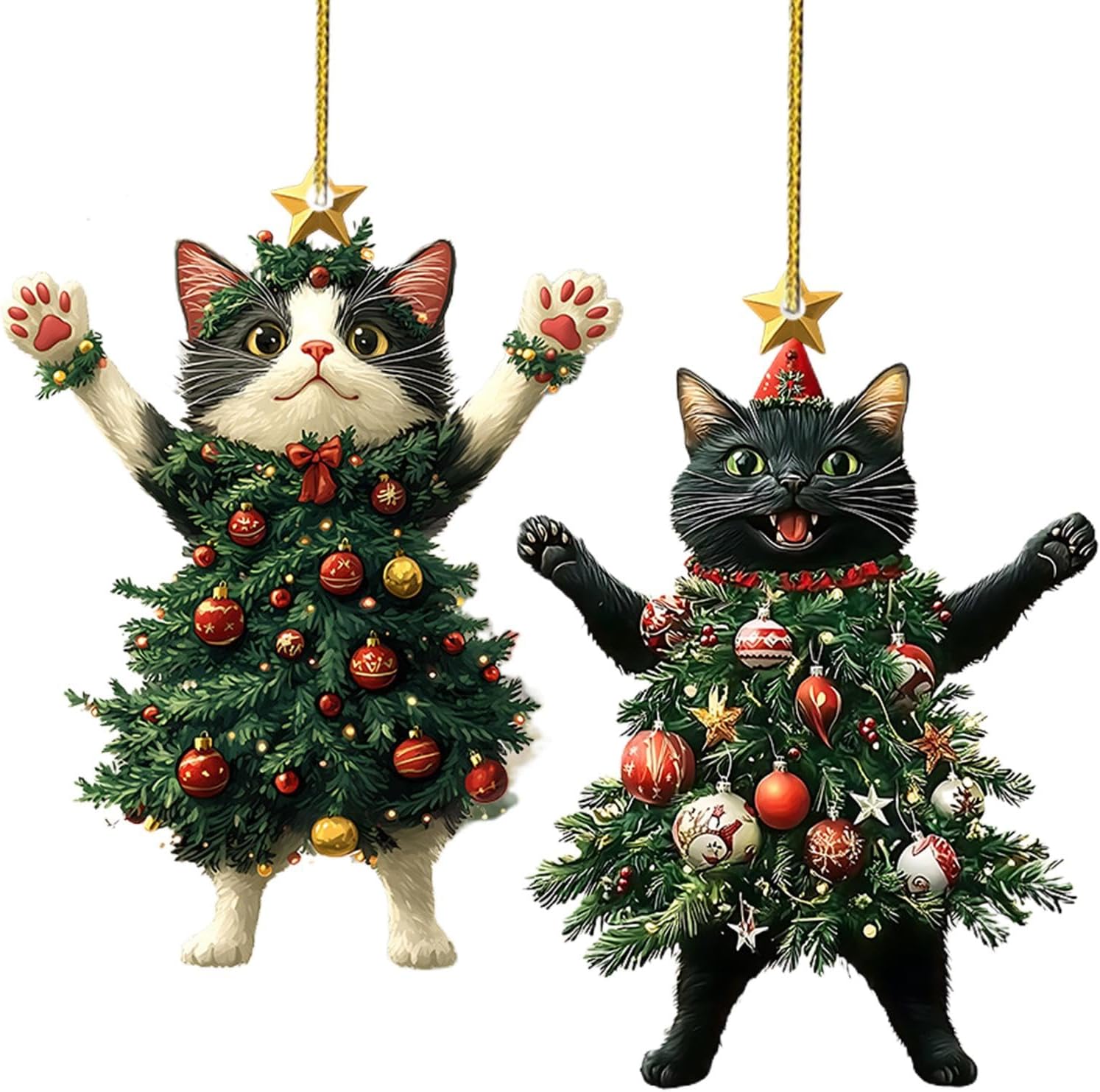 Charming Cat Christmas Ornament (2 pieces)